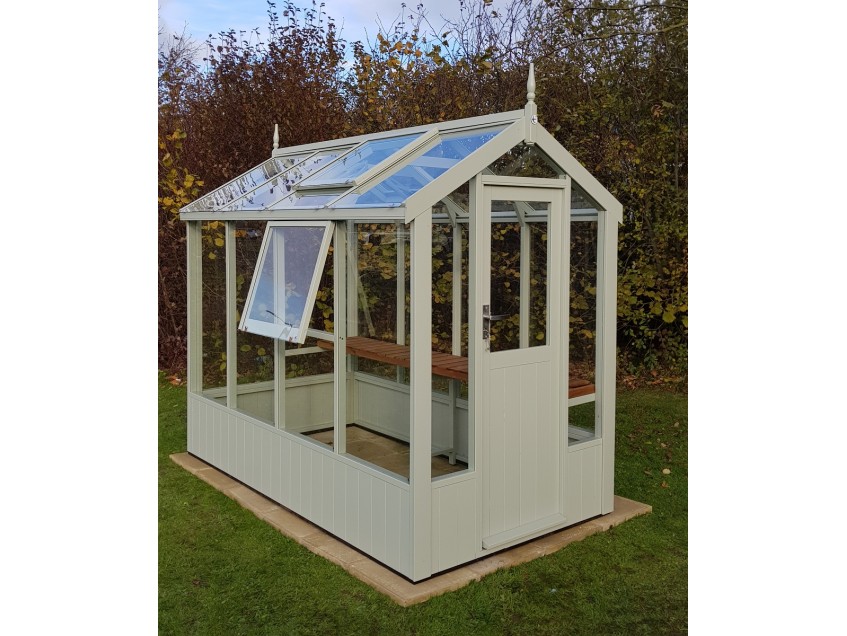 Swallow Lark Greenhouse 4’7x8’4 painted Vert De Terre with optional side vent