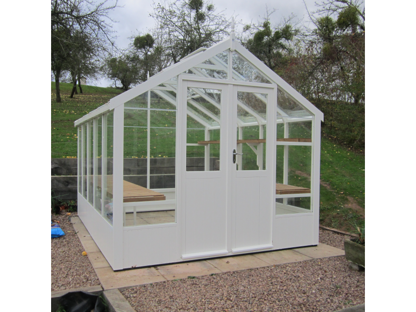 Swallow Raven greenhouse painted in Lily White