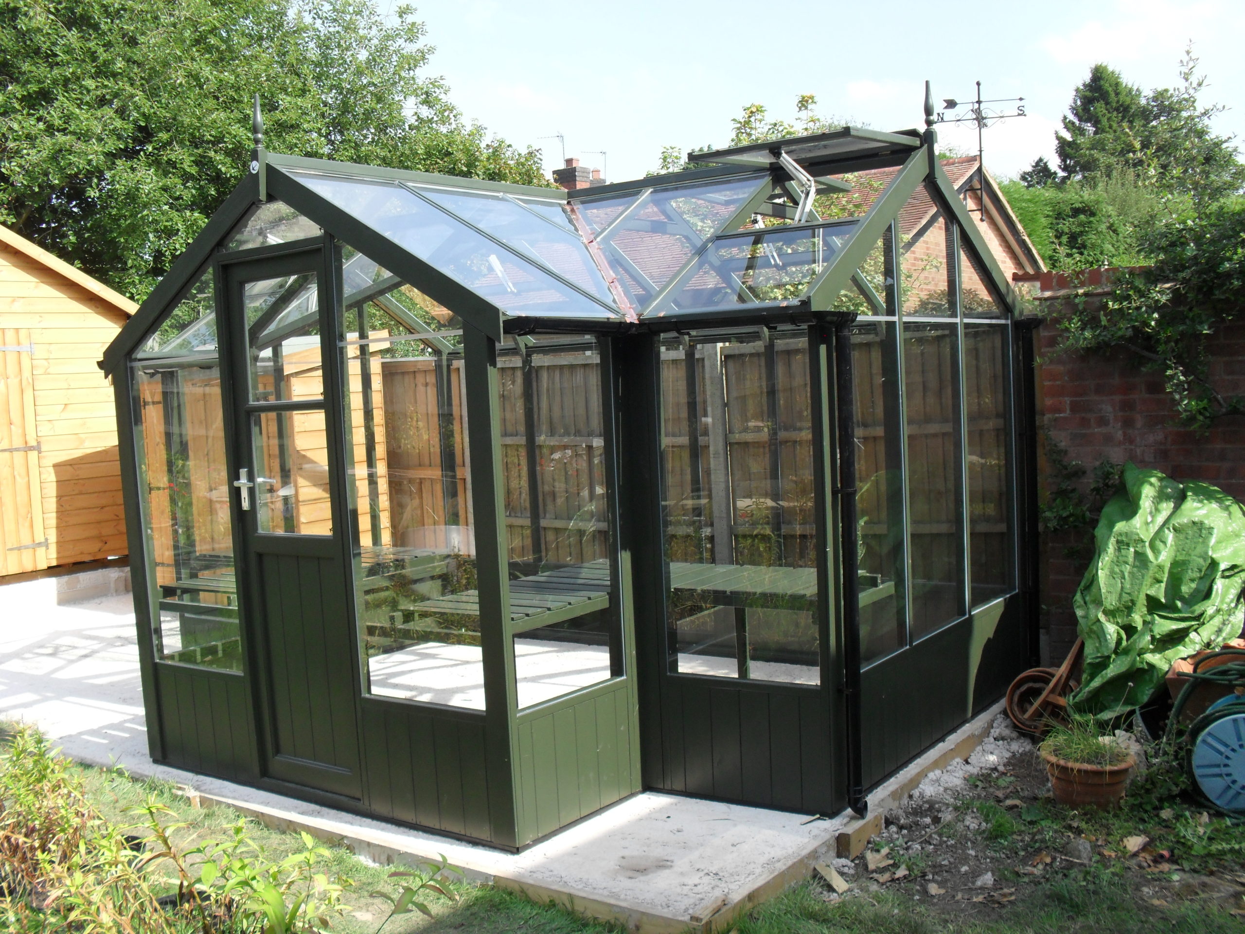 Swallow Cygnet greenhouse 6'8 x 11'5 painted Olive