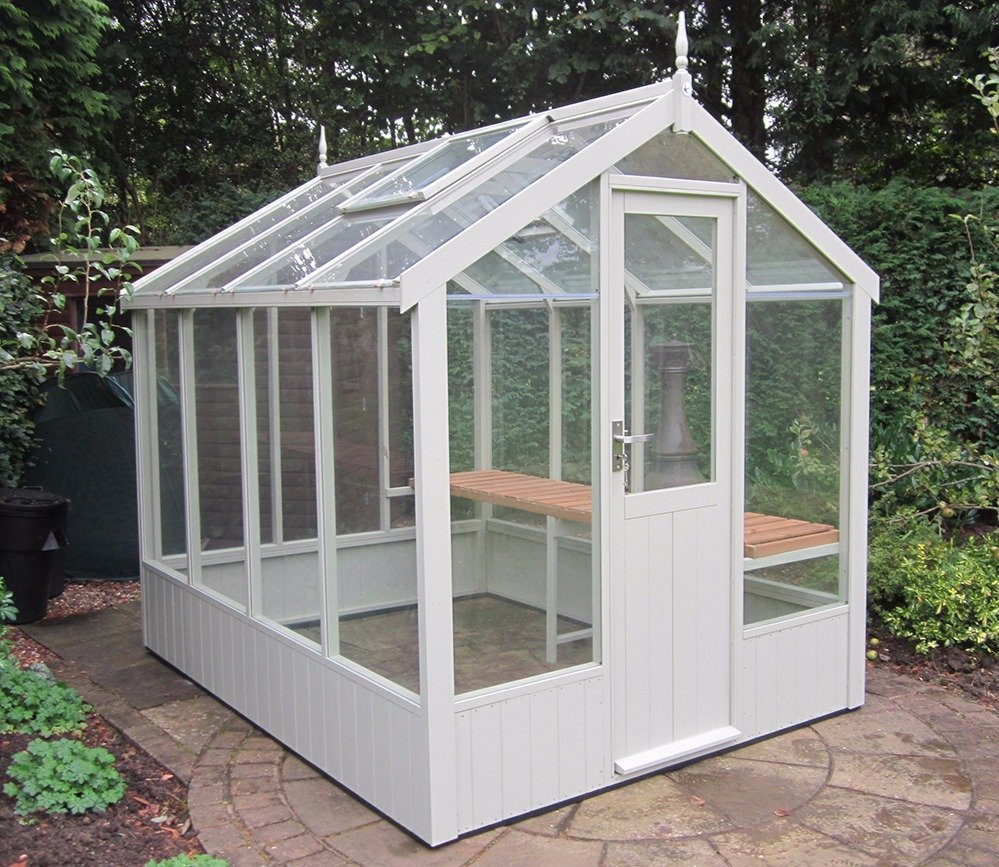 Kingfisher Swallow 6'8 x8'4 greenhouse painted Lilly White